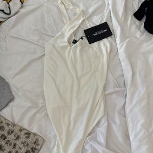 PrettyLittleThing Cream One-Shoulder Dress